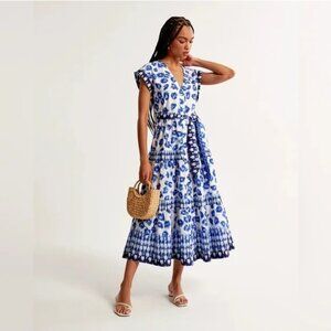 Abercrombie & Fitch Womens S Blue & White Floral Maxi Dress With Tie Waist